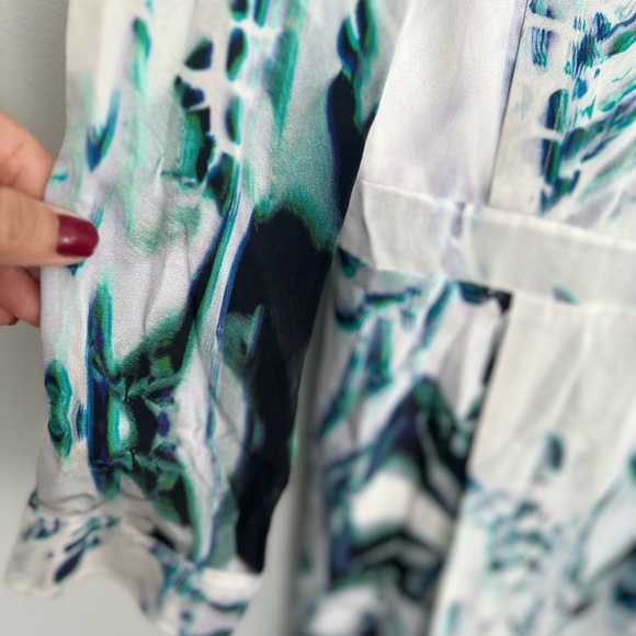 Public School New York White Teal Long Sleeve Silk Dress Size 4 - Picture 10 of 11